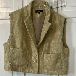 Lulus Perfect Company Olive Tweed Sleeveless Cropped Blazer - Size S